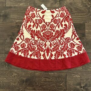 Ann Taylor Red and Cream Floral A-Line Skirt